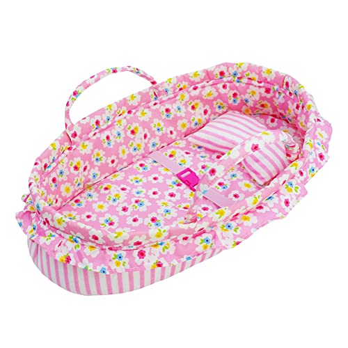 June Garden Cozy Dream Doll Bassinet - Baby Doll Portable Carrier - Fits for American Girl Dolls up to 18" - Soft Pillow & Safety Buckle Included - Image 1