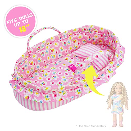 June Garden Cozy Dream Doll Bassinet - Baby Doll Portable Carrier - Fits for American Girl Dolls up to 18" - Soft Pillow & Safety Buckle Included - Image 2