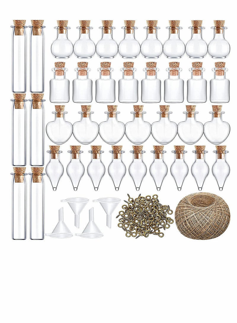 Excefore ELECDON Small Mini Glass Jars Bottles with Cork Stoppers, Tiny Wishing Bottles, DIY Decoration Bead Containers, with Eye Screws Funnel and Rope Small Cork Clear Glass Bottle 50 Pcs (Mixed Style) - Image 1