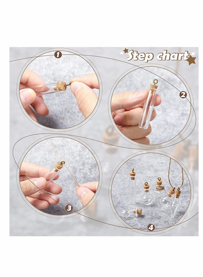 Excefore ELECDON Small Mini Glass Jars Bottles with Cork Stoppers, Tiny Wishing Bottles, DIY Decoration Bead Containers, with Eye Screws Funnel and Rope Small Cork Clear Glass Bottle 50 Pcs (Mixed Style) - Image 3