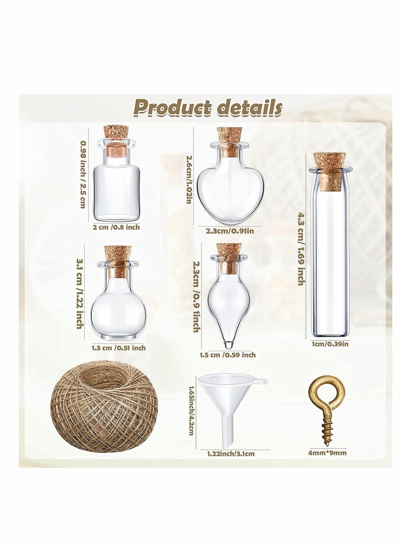 Excefore ELECDON Small Mini Glass Jars Bottles with Cork Stoppers, Tiny Wishing Bottles, DIY Decoration Bead Containers, with Eye Screws Funnel and Rope Small Cork Clear Glass Bottle 50 Pcs (Mixed Style) - Image 2