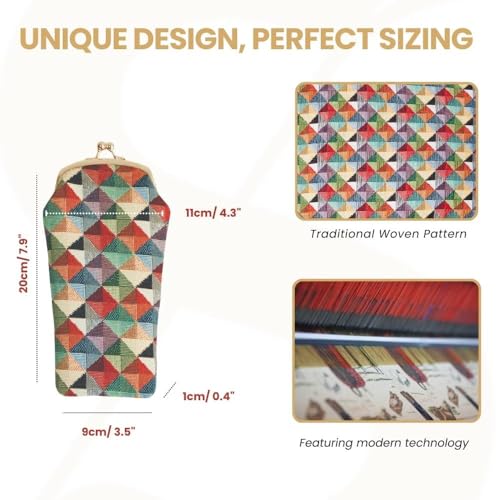 Signare Tapestry Glasses Case for Women Eyeglass Pouch With Coloruful Geometric Shapes Design (GPCH-MTRI) - Image 3