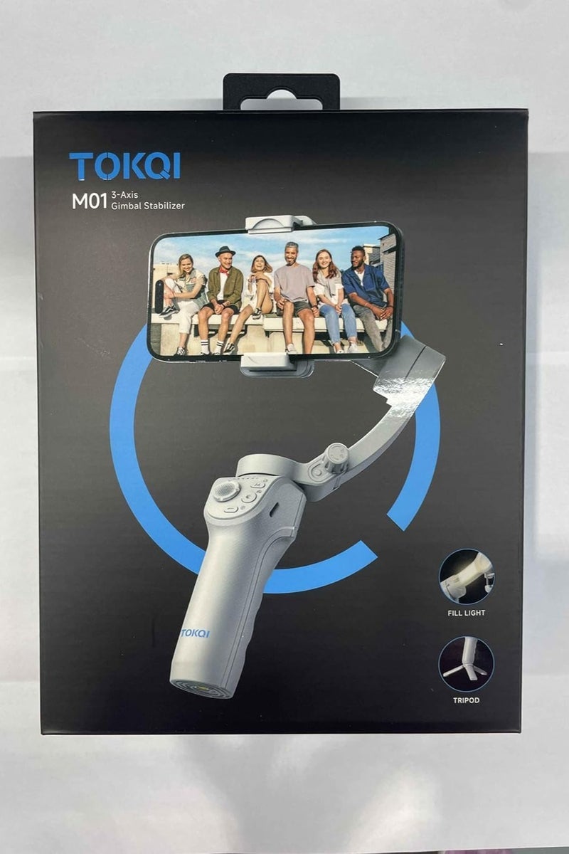 TOKQI مثبت كاميرا هاتف ذكي TOKQI M01 ثلاثي المحاور - مثبت محمول باليد للفيديوهات السلسة والخالية من الاهتزاز - متوافق مع معظم الهواتف الذكية - تصميم خفيف الوزن مع تحكم سهل للتدوين والسفر والبث المباشر وإنشاء المحتوى - Image 1