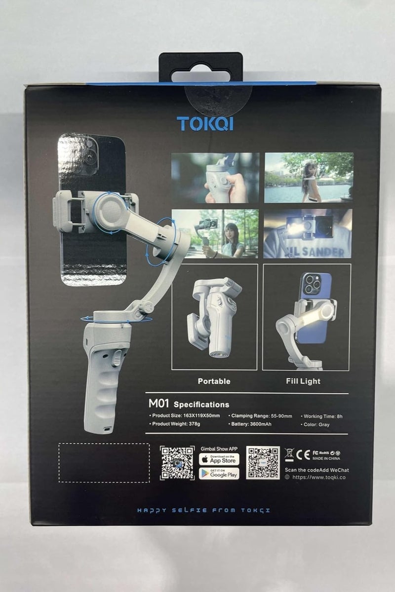 TOKQI مثبت كاميرا هاتف ذكي TOKQI M01 ثلاثي المحاور - مثبت محمول باليد للفيديوهات السلسة والخالية من الاهتزاز - متوافق مع معظم الهواتف الذكية - تصميم خفيف الوزن مع تحكم سهل للتدوين والسفر والبث المباشر وإنشاء المحتوى - Image 3