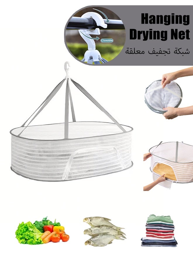 Hanging Dryer Net Foldable Drying Rack Net 1-Layer Large Capacity Clothes Drying Basket with Zipper for Sweater Delicates Swimsuit Windproof Design Hanging Dryer Net Lightweight Mesh Construction with Fixing Band for Fish Vegetables Herbs - Image 1