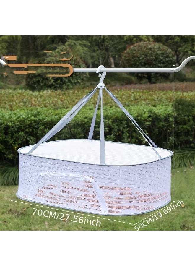 Hanging Dryer Net Foldable Drying Rack Net 1-Layer Large Capacity Clothes Drying Basket with Zipper for Sweater Delicates Swimsuit Windproof Design Hanging Dryer Net Lightweight Mesh Construction with Fixing Band for Fish Vegetables Herbs - Image 2