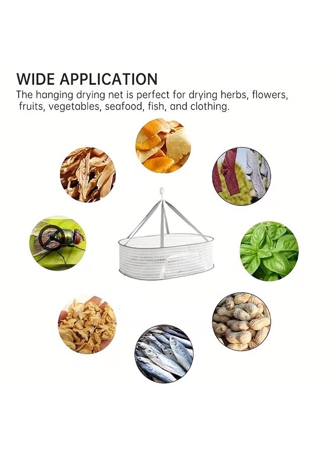 Hanging Dryer Net Foldable Drying Rack Net 1-Layer Large Capacity Clothes Drying Basket with Zipper for Sweater Delicates Swimsuit Windproof Design Hanging Dryer Net Lightweight Mesh Construction with Fixing Band for Fish Vegetables Herbs - Image 3