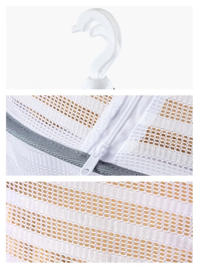 Hanging Dryer Net Foldable Drying Rack Net 1-Layer Large Capacity Clothes Drying Basket with Zipper for Sweater Delicates Swimsuit Windproof Design Hanging Dryer Net Lightweight Mesh Construction with Fixing Band for Fish Vegetables Herbs - Image 5