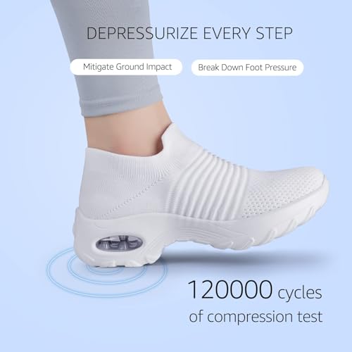 HKR Womens Comfortable Nursing Work Shoes Slip On Lightweight Platform Walking Sneakers Tennis Shoes White 7.5(ZJW1839baise39) - Image 4