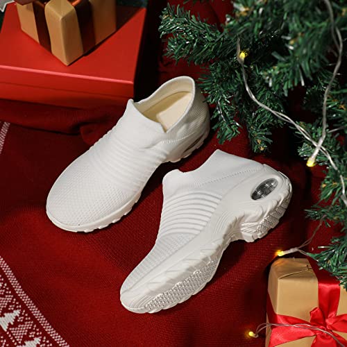 HKR Womens Comfortable Nursing Work Shoes Slip On Lightweight Platform Walking Sneakers Tennis Shoes White 7.5(ZJW1839baise39) - Image 3