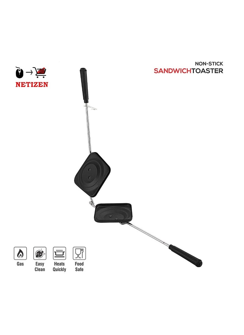 NETIZEN Netizen NonStick Non Electric Aluminium 2 Slice HandGas Sandwich Toaster Black Pack of 1  - Image 2