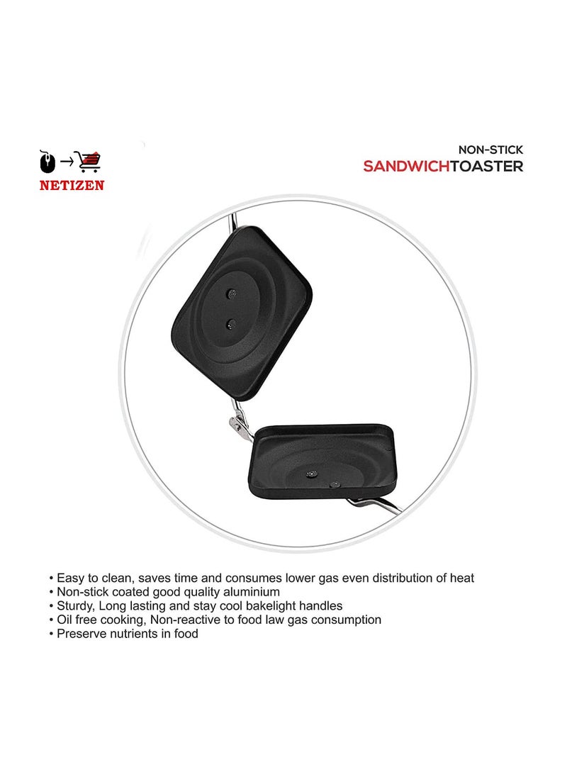 NETIZEN Netizen NonStick Non Electric Aluminium 2 Slice HandGas Sandwich Toaster Black Pack of 1  - Image 3