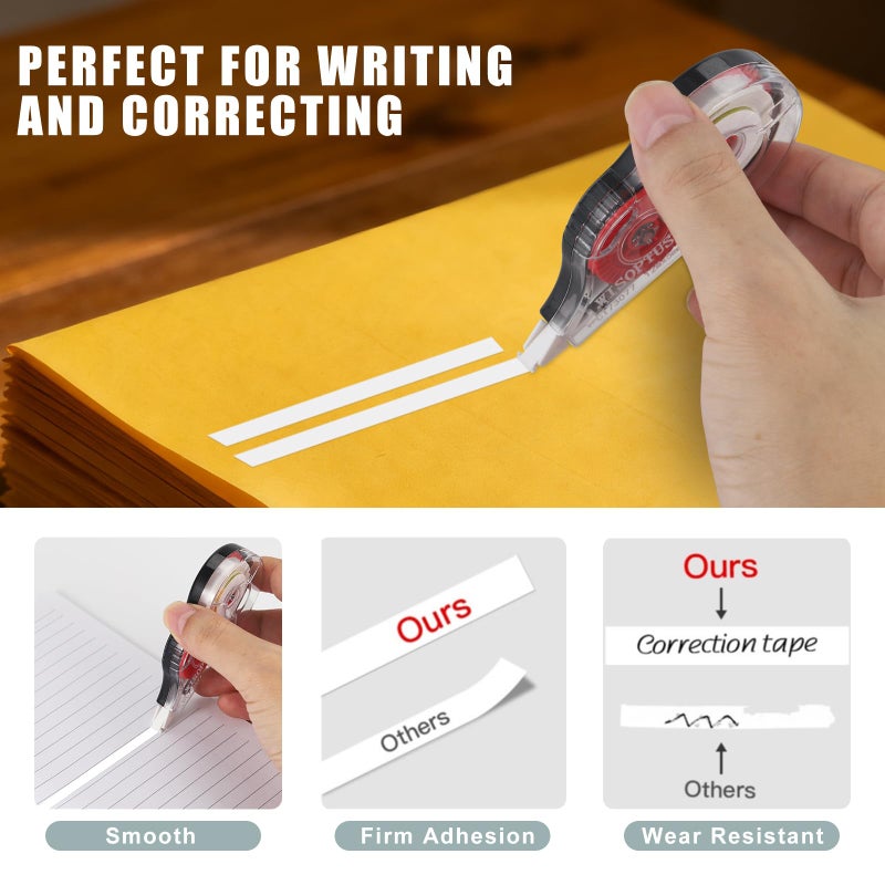 WISOPTUS 15PCS White Correction Tape with Dispenser, 39.37ft Each, Fast, Clean, Opaque and Easy to Use Tear-Resistant Correction Tape Bulk Office or School Supplies, Blue, Red, Gray - Image 4