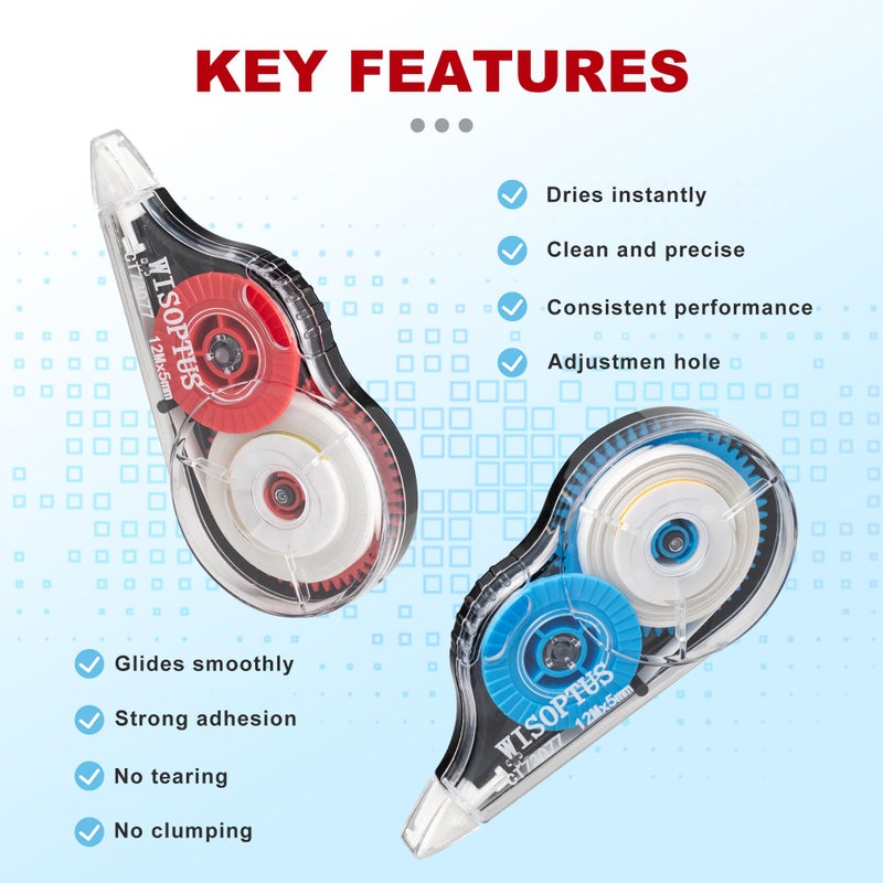 WISOPTUS 15PCS White Correction Tape with Dispenser, 39.37ft Each, Fast, Clean, Opaque and Easy to Use Tear-Resistant Correction Tape Bulk Office or School Supplies, Blue, Red, Gray - Image 2