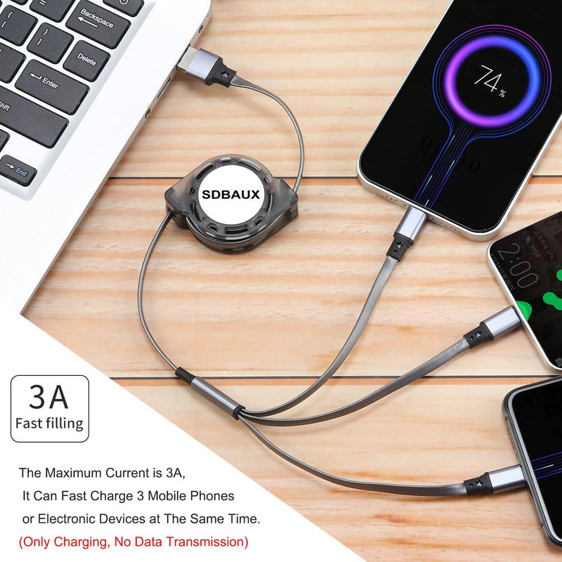 SDBAUX Multi Charging Cable,Retractable USB A to 3 in 1 Mini/Type-C/Micro Port Fast Charger Cord for iPhone 17 16 15 14 13 12 Pro Max,Galaxy S23/S22/S20,Cell Phones Tablets Universal Use (2Pack-3.3ft) - Image 2