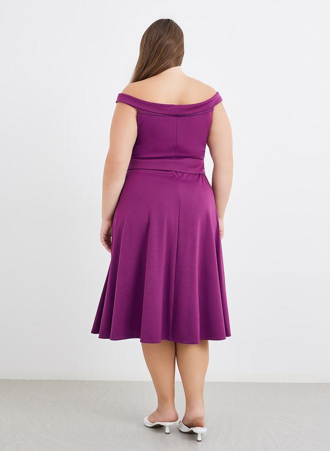 Styli Plus Purple Midi Dress With Off Shoulder Neck - Image 5