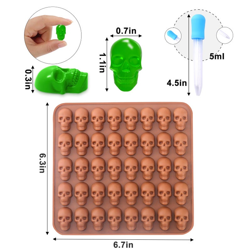 BUSOHA Gummy Skull Candy Molds Silicone, 2 Pack 40 Cavity Non-Stick Skull Silicone Molds with 1 Droppers for Chocolate, Candy, Jelly, Ice Cube, Dog Treats - Image 2