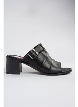 Fox Shoes P555450903 Black Genuine Leather Thick Heeled Daily Women's Slippers  - Image 4