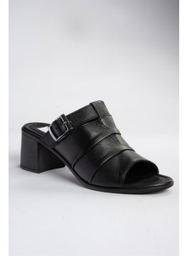 Fox Shoes P555450903 Black Genuine Leather Thick Heeled Daily Women's Slippers  - Image 3