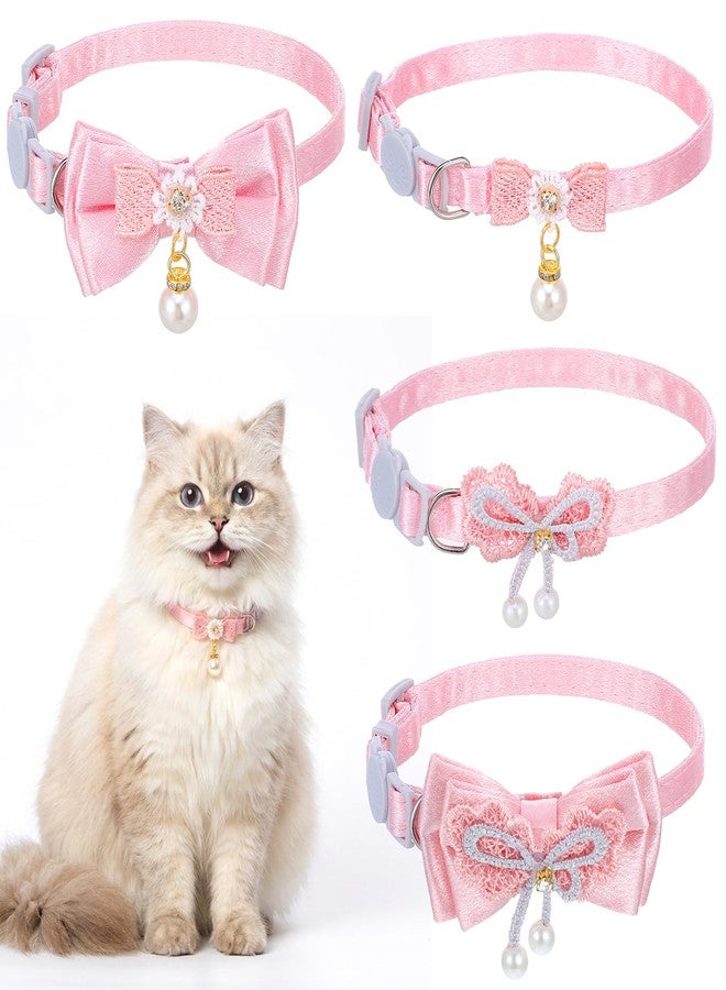 Jeffdad 4 PCS Cute Pearl Cat Collar with Bow, for Girl Cats Pink Cat Bows & Accessories Breakaway Safety Cat Bowtie Collar - Image 1