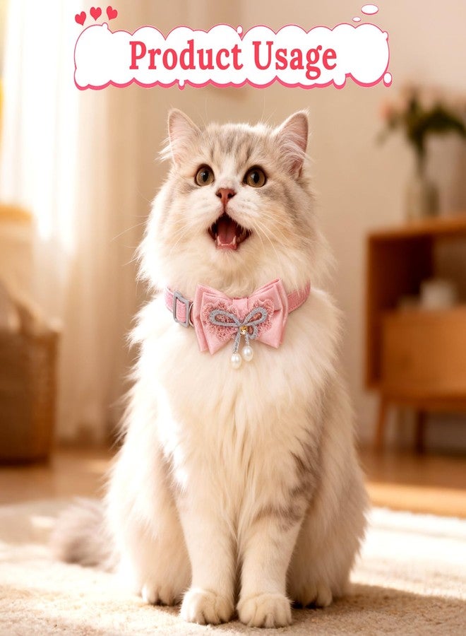 Jeffdad 4 PCS Cute Pearl Cat Collar with Bow, for Girl Cats Pink Cat Bows & Accessories Breakaway Safety Cat Bowtie Collar - Image 5