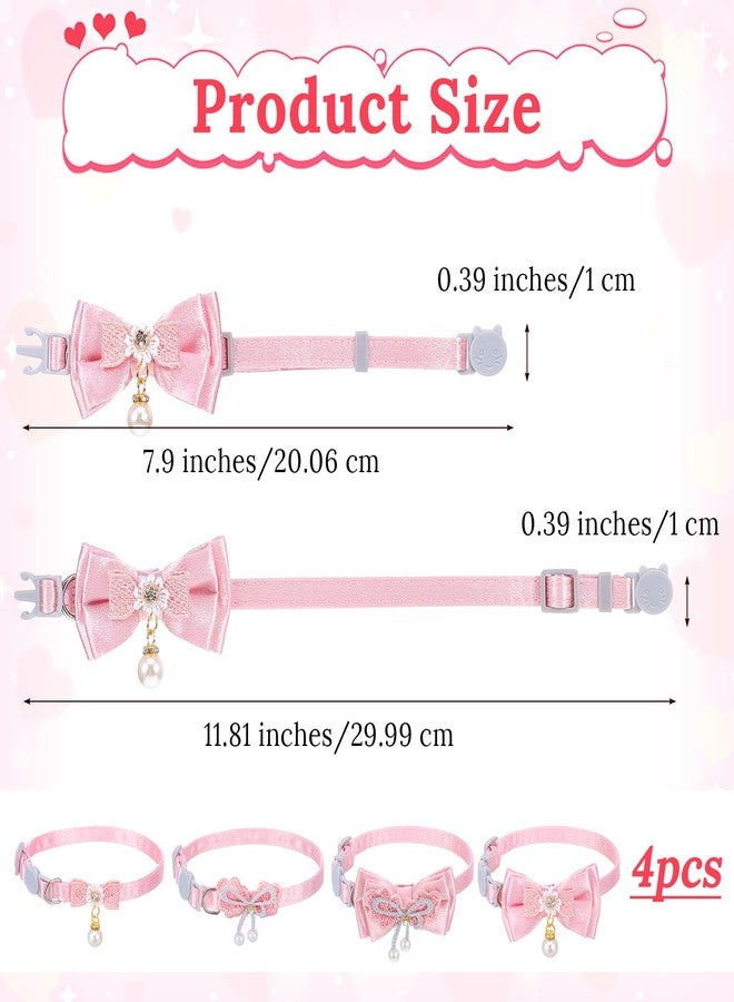 Jeffdad 4 PCS Cute Pearl Cat Collar with Bow, for Girl Cats Pink Cat Bows & Accessories Breakaway Safety Cat Bowtie Collar - Image 2