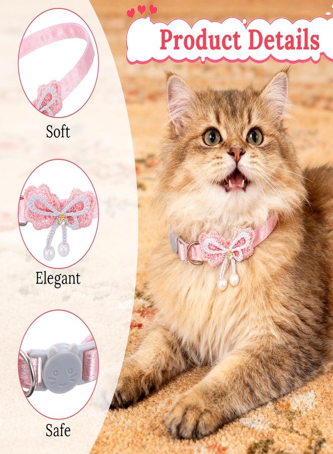 Jeffdad 4 PCS Cute Pearl Cat Collar with Bow, for Girl Cats Pink Cat Bows & Accessories Breakaway Safety Cat Bowtie Collar - Image 3