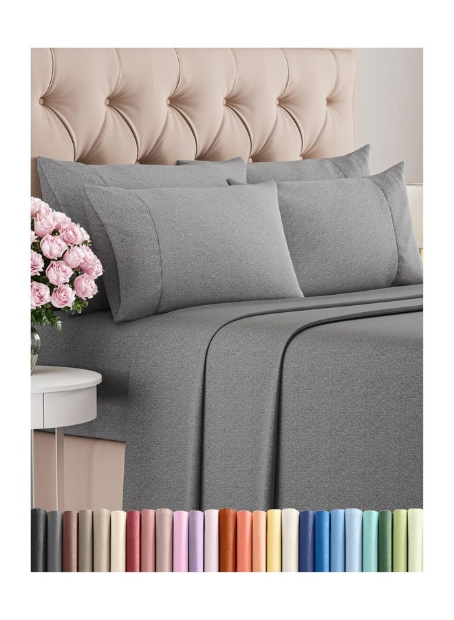 CGK Unlimited Queen 6 Piece Sheet Set - Breathable & Cooling - Hotel Luxury Bedding for Women, Men, Kids & Teens - 1 Flat & 1 Fitted Sheet & 4 Pillowcases w/ Deep Pockets - Soft and Wrinkle Free - Heathered Grey - Image 1