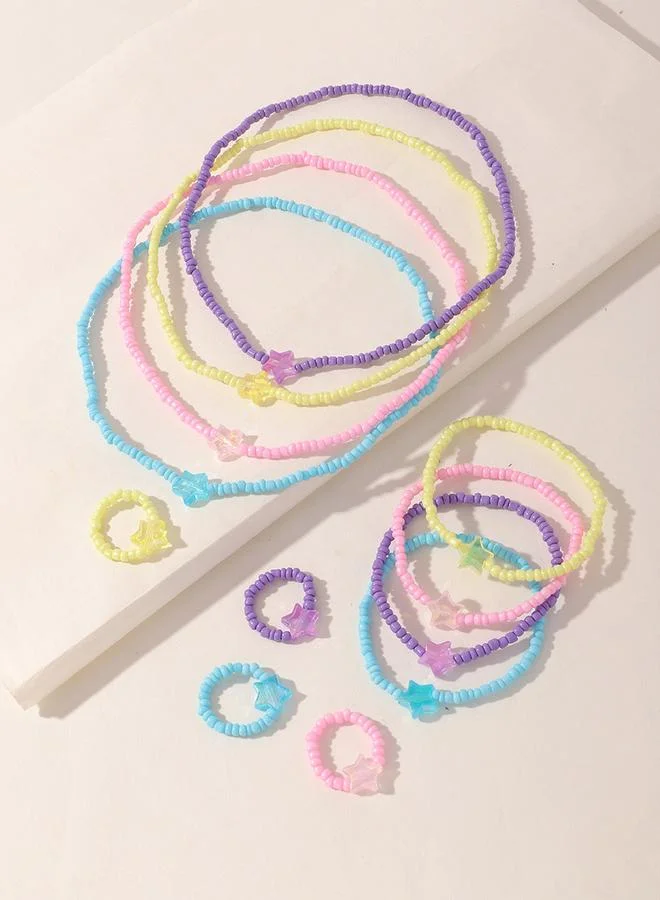 Take Two Take Two 12pcs Girl's Star Decor Beaded Necklace Bracelet and Ring Set