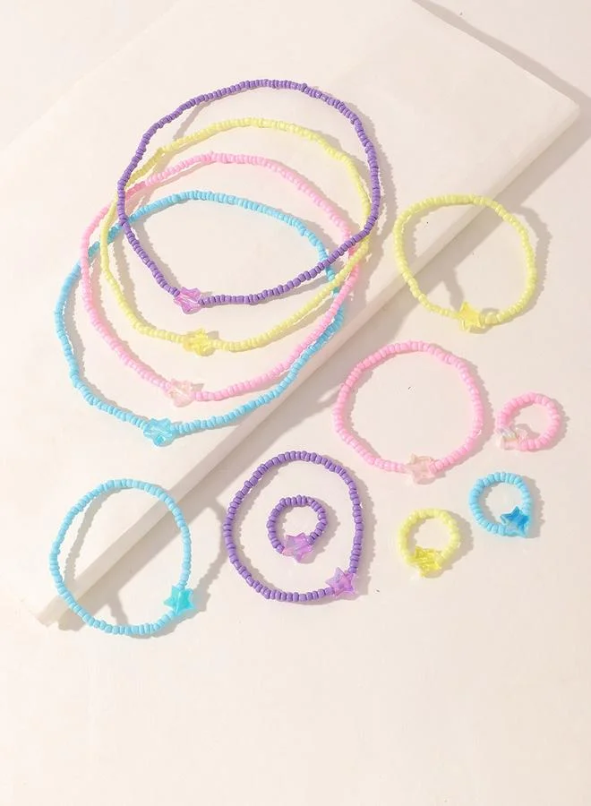Take Two Take Two 12pcs Girl's Star Decor Beaded Necklace Bracelet and Ring Set