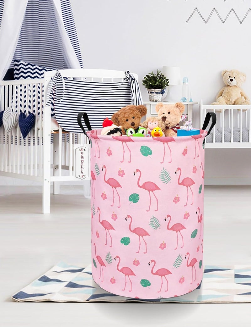 QUEENLALA Large Storage Basket,Laundry Hamper/Bathroom/Home Decor/Collapsible Round Storage Bin,Boys and Girls Hamper/Boxes/Clothing(Round-Pink Flamingo) - Image 4