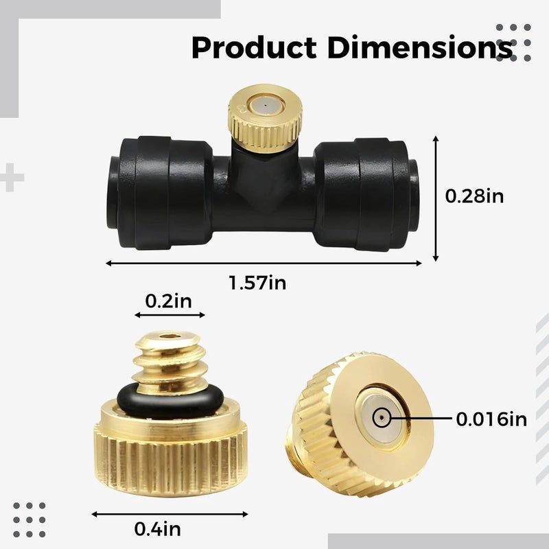 Quick Connect Misting Tees, 23 Pcs Kit, for Home Garden and More, with Brass Orifice Nozzles, 1/4 Inch - Image 4