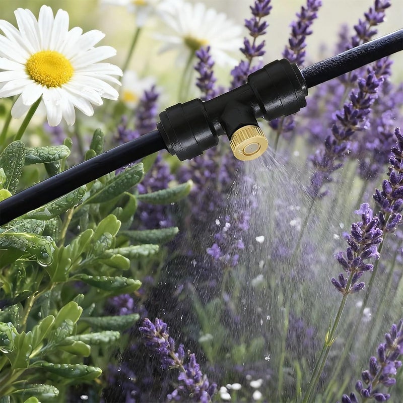 Quick Connect Misting Tees, 23 Pcs Kit, for Home Garden and More, with Brass Orifice Nozzles, 1/4 Inch - Image 3