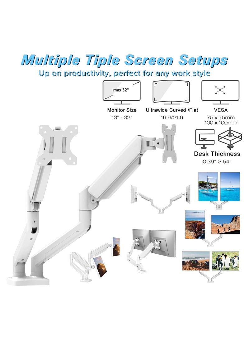 Adjustable Dual Monitor Mount Stand, Gas Spring Arm Desk Mount for 13-32 inch LCD Screens - Clamp or Grommet Base, Articulating Display Stand - Image 5