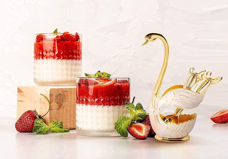 Flylin Coffee Dessert Spoon Set, Swan Base Holder with 6pcs Ice Cream Spoons Teaspoons Coffee Dessert Sugar Flatware (Gold), (20210101-01) - Image 5