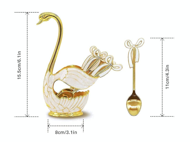 Flylin Coffee Dessert Spoon Set, Swan Base Holder with 6pcs Ice Cream Spoons Teaspoons Coffee Dessert Sugar Flatware (Gold), (20210101-01) - Image 3
