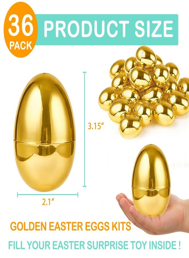 AMENON 3.15" Golden Easter Eggs, 36PCS Fillable Plastic Eggs Empty Surprise Gold Eggshells with Hinge for Easter Hunt Easter Basket Stuffers Fillers Classroom Prize Supplies Filling Treats Party Favor - Image 2