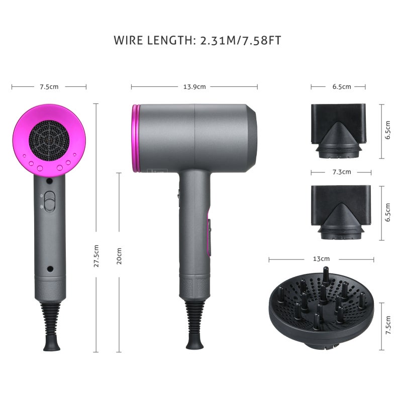 Ionic Hair Dryer 1800W-2000W AC Motor Moisturizing Ions Hair Dryer - Low Noise Quick Drying Hair Dryer With 3 Nozzles 3 Heat 2 Speed Settings for Home Hair Styling & Daily Hair Care - Image 4