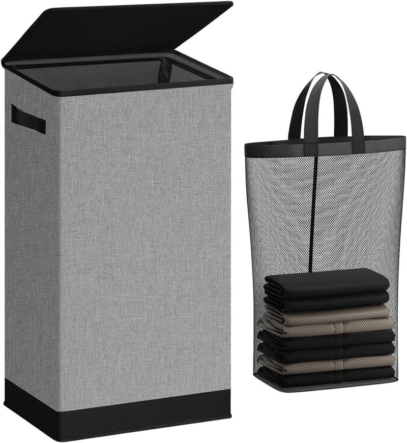 HOUSLET Laundry Hamper with Lid 100L Large & Tall Collapsible Laundry Basket, Clothes Hamper with Bag Removable Easy to Carry, Dirty Hampers for Bedroom, Bathroom, Dorm, College (Grey) - Image 1