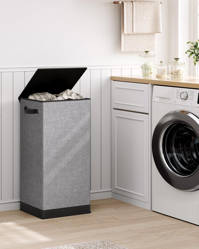HOUSLET Laundry Hamper with Lid 100L Large & Tall Collapsible Laundry Basket, Clothes Hamper with Bag Removable Easy to Carry, Dirty Hampers for Bedroom, Bathroom, Dorm, College (Grey) - Image 2
