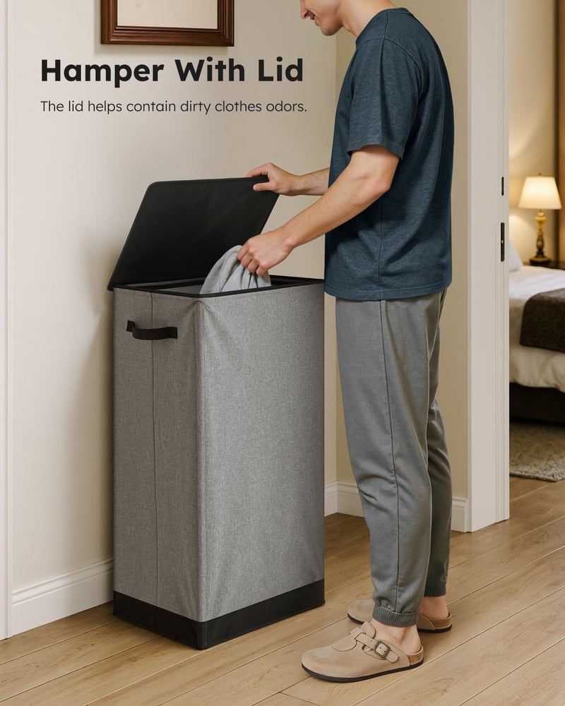 HOUSLET Laundry Hamper with Lid 100L Large & Tall Collapsible Laundry Basket, Clothes Hamper with Bag Removable Easy to Carry, Dirty Hampers for Bedroom, Bathroom, Dorm, College (Grey) - Image 5
