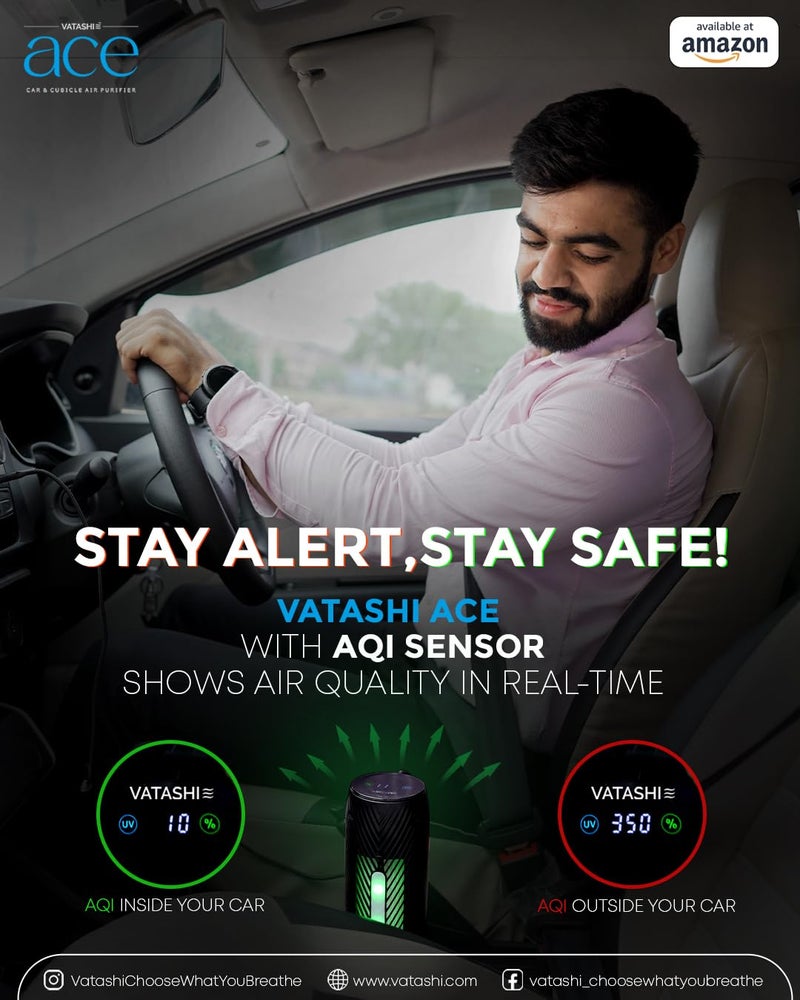 Vatashi Vatashi Ace Car Air Purifier Medical grade germs kill UVC light Live AQI Dual Fan Low Noise Level Purifies 999 Air Ideal for any car Black - Image 4