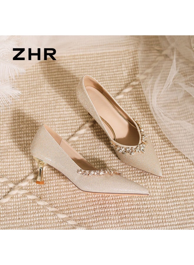 Zhr Women's Chinese Style Show He Wedding Shoes Burgundy Evening Dress Thin Heel Single Shoes Suede Bride Shoes Ig01 Champagne 39 - Image 3