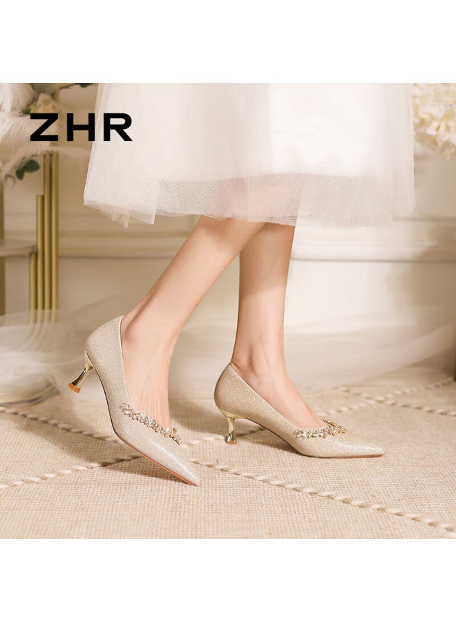 Zhr Women's Chinese Style Show He Wedding Shoes Burgundy Evening Dress Thin Heel Single Shoes Suede Bride Shoes Ig01 Champagne 39 - Image 5