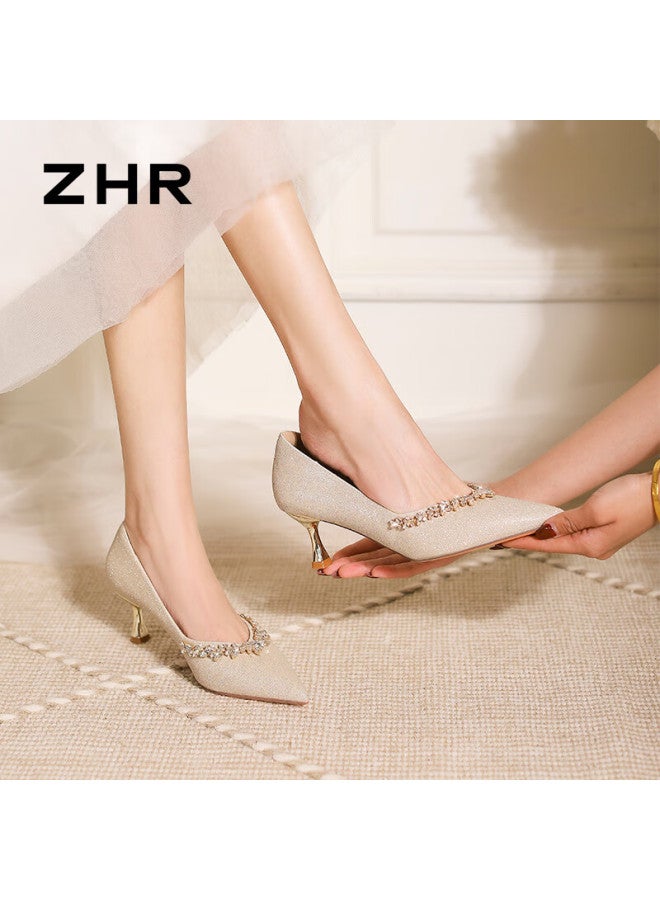 Zhr Women's Chinese Style Show He Wedding Shoes Burgundy Evening Dress Thin Heel Single Shoes Suede Bride Shoes Ig01 Champagne 39 - Image 4
