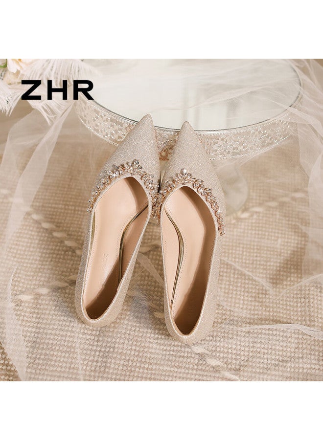 Zhr Women's Chinese Style Show He Wedding Shoes Burgundy Evening Dress Thin Heel Single Shoes Suede Bride Shoes Ig01 Champagne 39 - Image 2