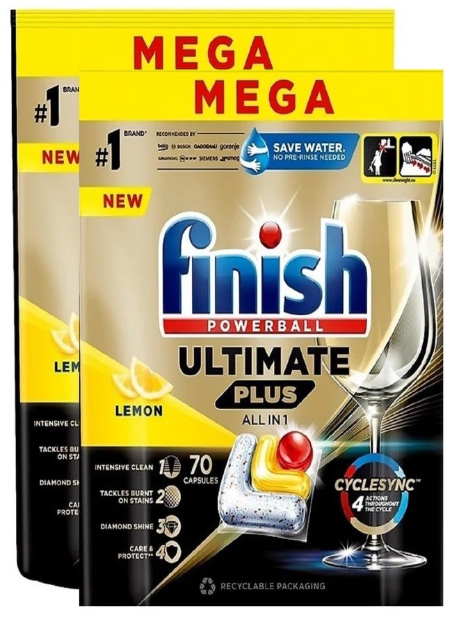 Finish Powerball Quantum Ultimate Plus Lemon Dishwasher 70 Tablets Pack Of 2