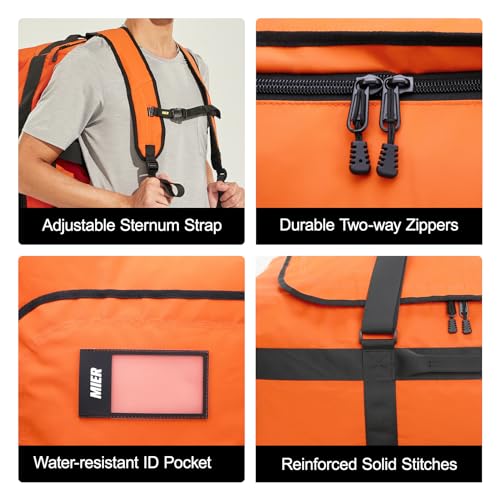 MIER 90L Water Resistant Backpack Duffle Heavy Duty Convertible Duffle Bag with Backpack Straps for Gym, Sports, Travel, Orange - Image 4
