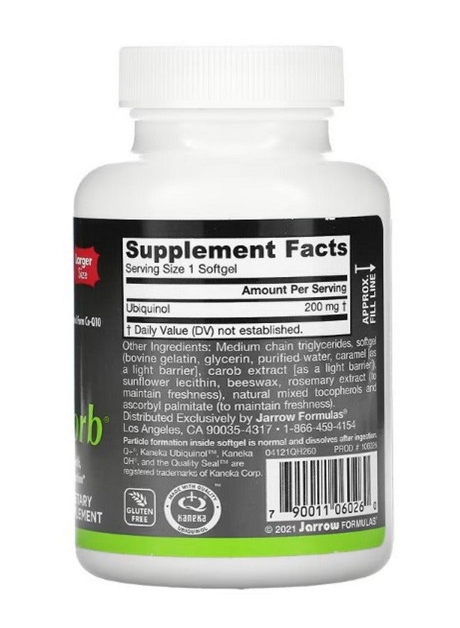 jarrow formulas Ubiquinol QHAbsorb 200 mg 60 Softgels - Image 2