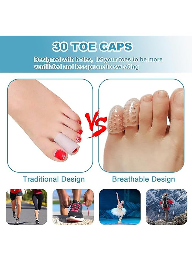 Generic 30Pcs Silicone Anti-Friction Toe Protector, Breathable Gel Toe Sleeves Toe Protectors, Little Toe Cover Used for Ingrown Toenails, Corns, Calluses, Blisters and Pain Relief - Transparent  - Image 3
